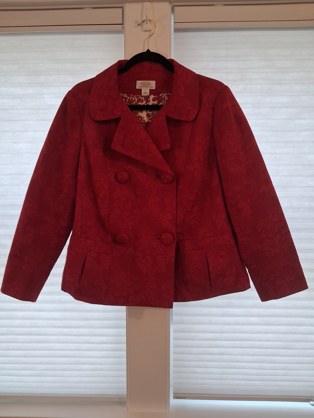 Talbots Red Floral Jacquard Double-Breasted Blazer